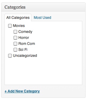 categories categories on the add new post page