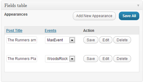 Appearances showing on bands edit page