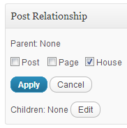 Parent settings for Room container post type