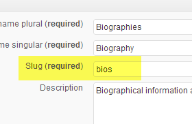 Bios custom post type in Types admin
