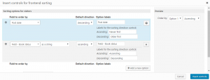 The sorting controls dialog box