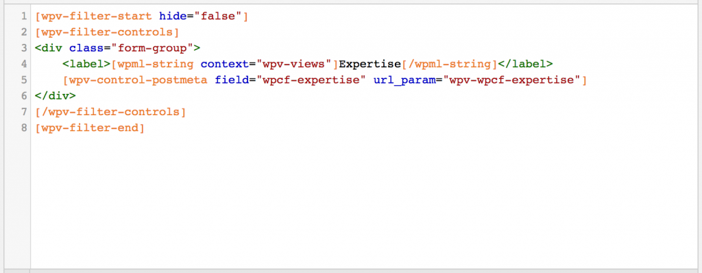 Screenshot of filter section with Expertise filter inserted