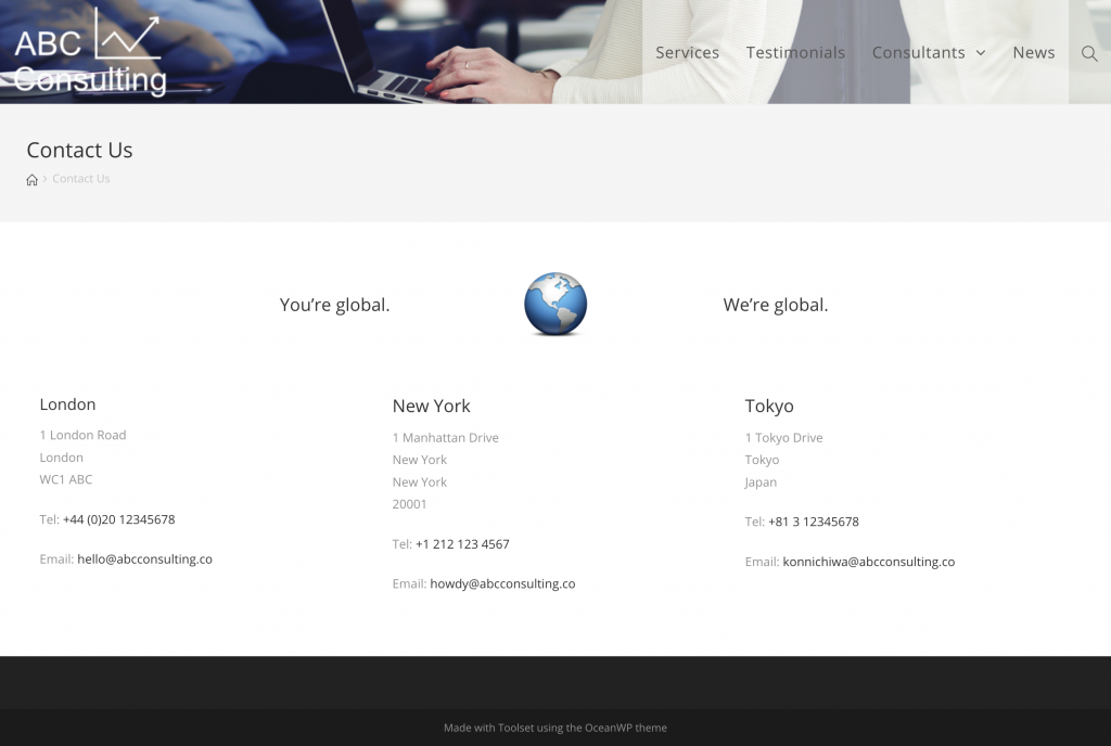 Screenshot of training site contact page