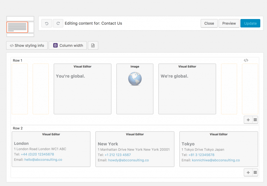 Screenshot of Content Layout for the contact page