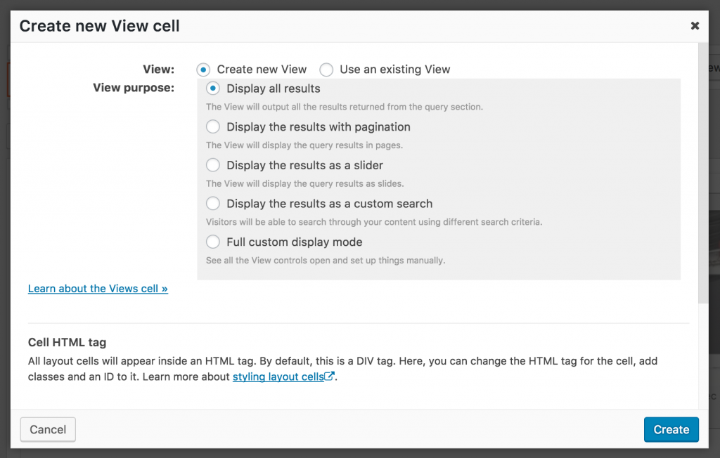Screenshot of inserting a new View cell