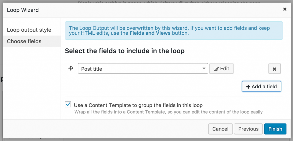 Screenshot of Loop Wizard add field