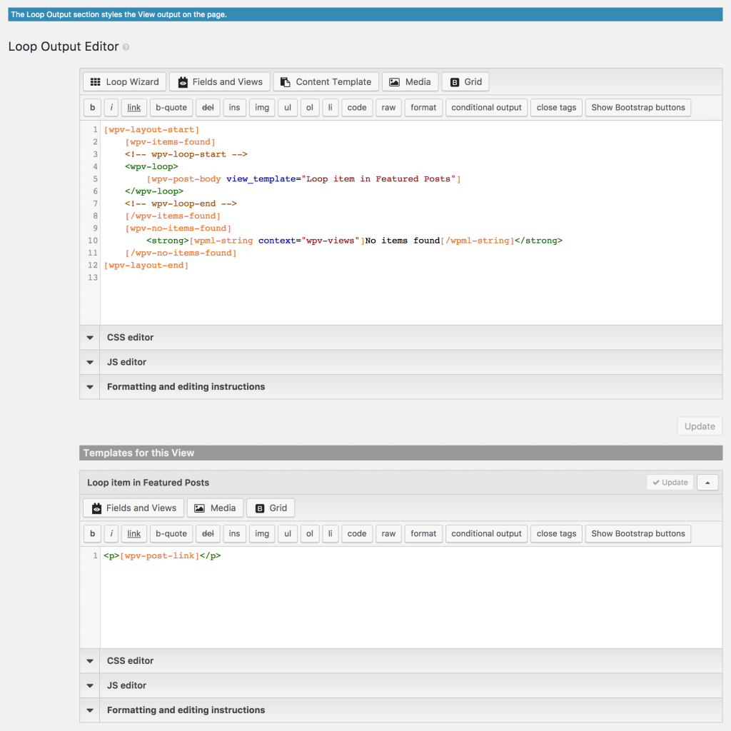 Screenshot of a View Loop Output section