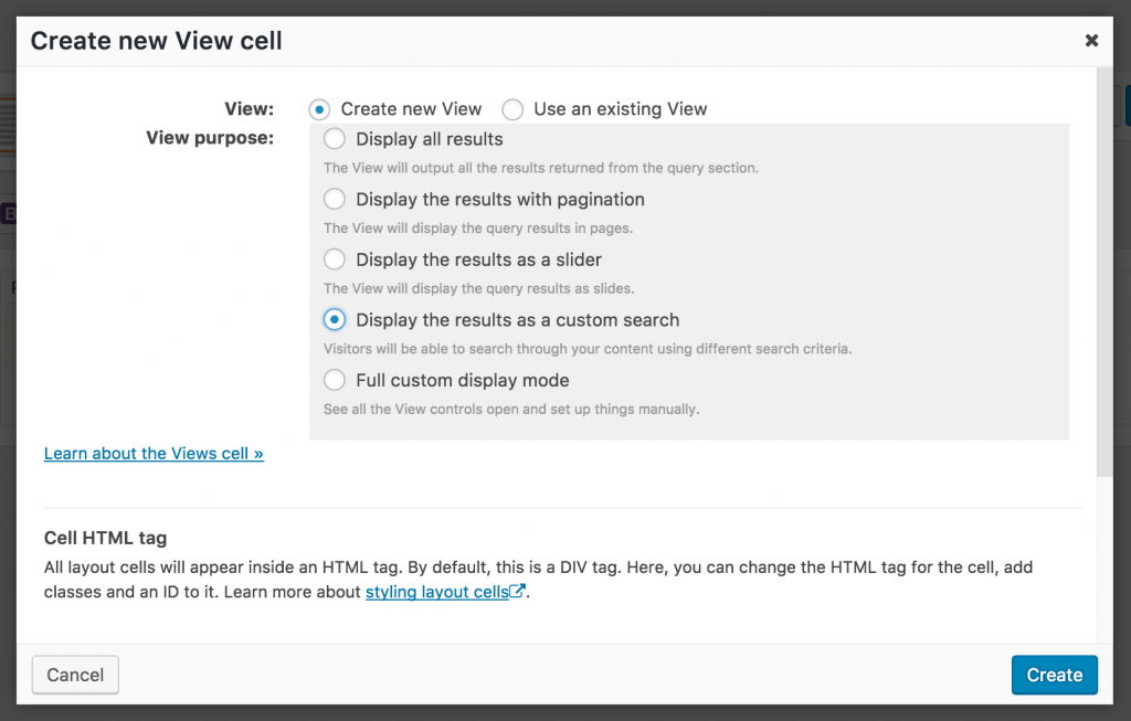 Screenshot of View cell for custom search
