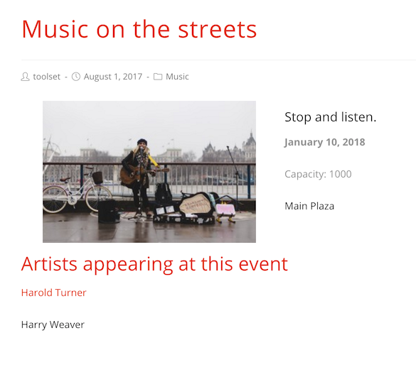 Artists appearing at an event